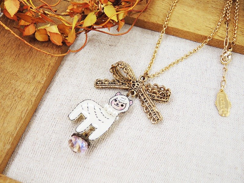 §HUKUROU§立体蕾丝蝴蝶结羊驼(草泥马)项链 - 项链 - 其他金属 