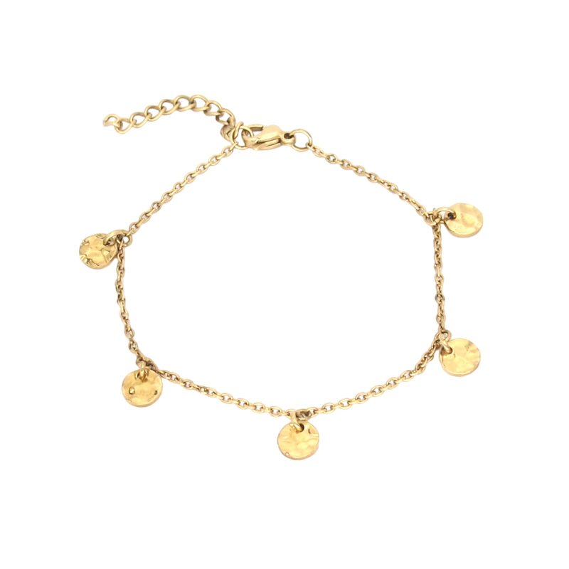 精钢 | 圆形锤仔纹吊咀手链 - 手链/手环 - 不锈钢 