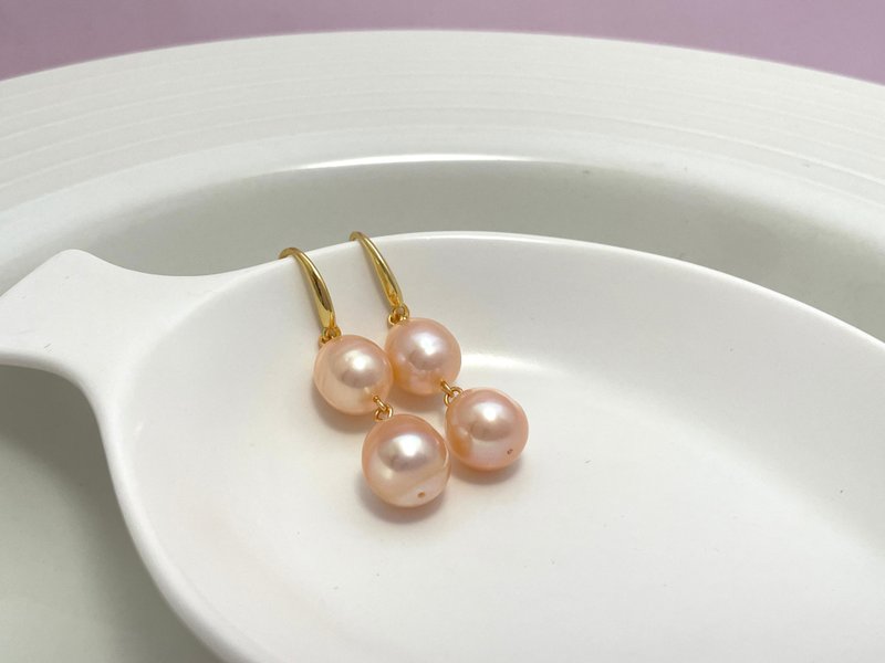 天然巴洛克珍珠 橘色炫彩 极光 S925银款 耳环 - 耳环/耳夹 - 珍珠 橘色