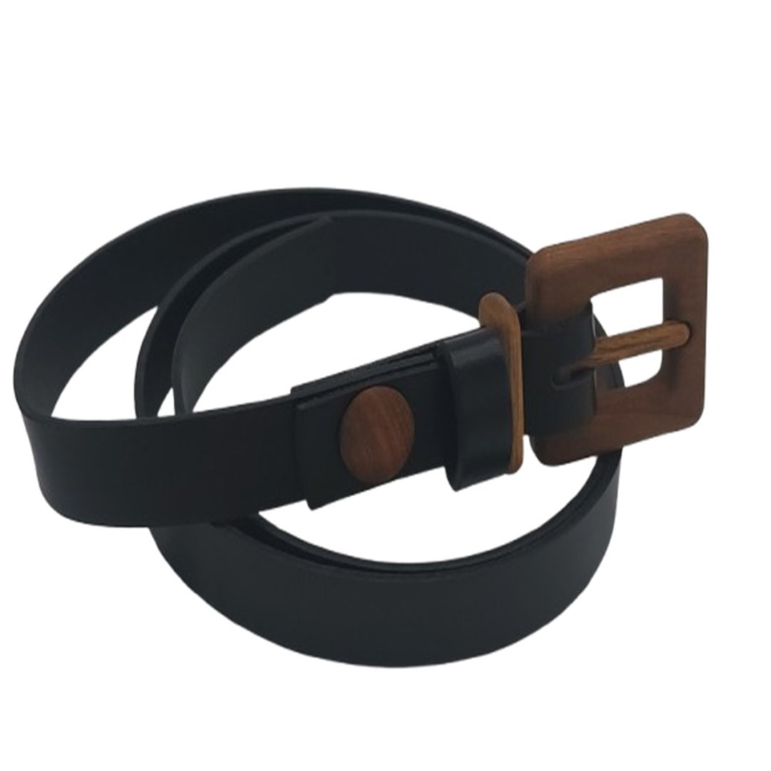 Wood Belt Fiordland Kind 206 - 胡桃木黑色皮革皮带 - 皮带/腰带 - 木头 黑色