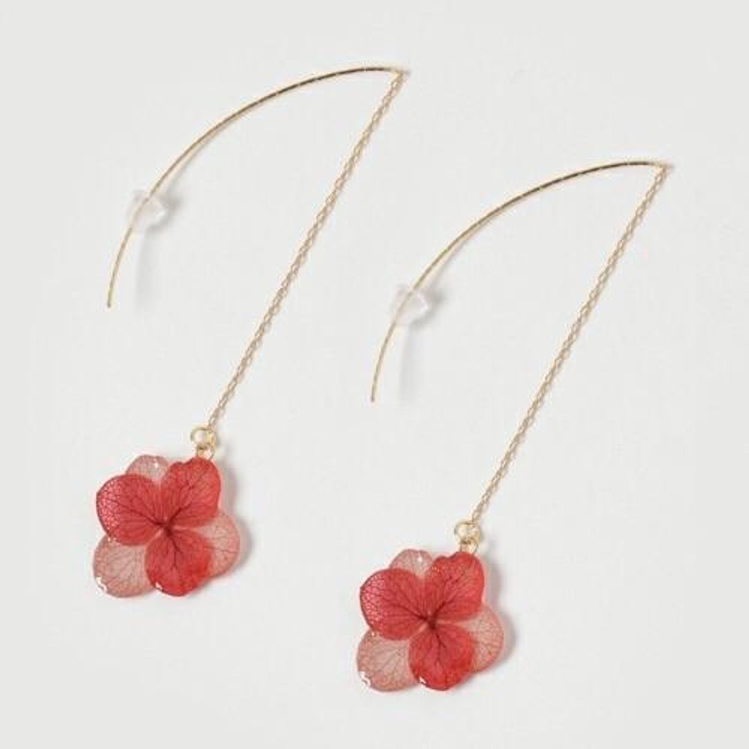 Ajisai American Earrings*Pink Red* - 耳环/耳夹 - 植物．花 红色