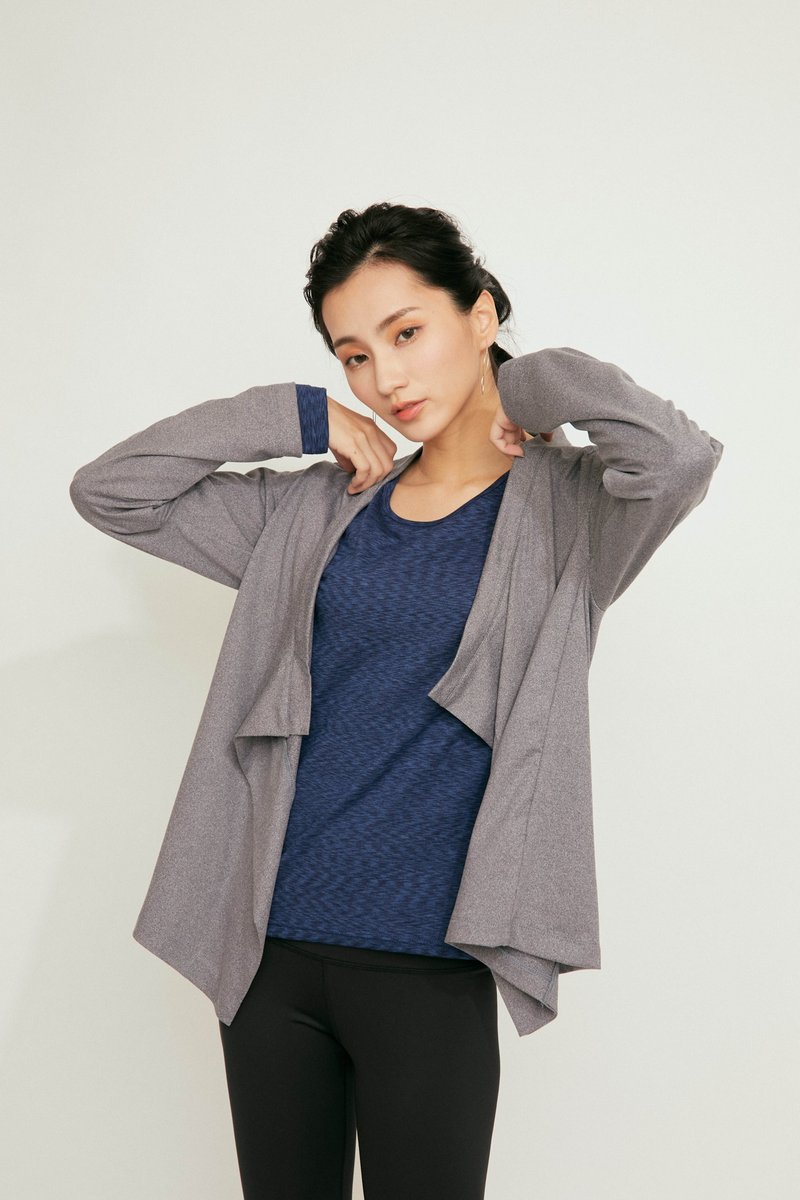 【planedo】前垂襟外套-暗麻灰 - 女装瑜珈服 - 聚酯纤维 灰色