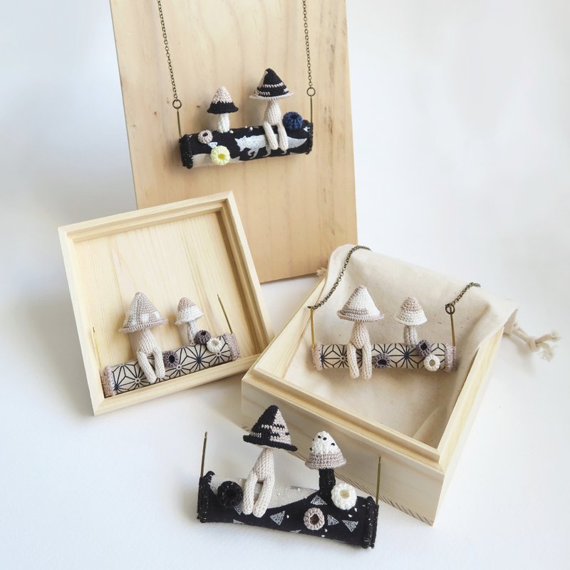 黑灰系列   蘑菇人秋千项链 - 项链 - 棉．麻 多色