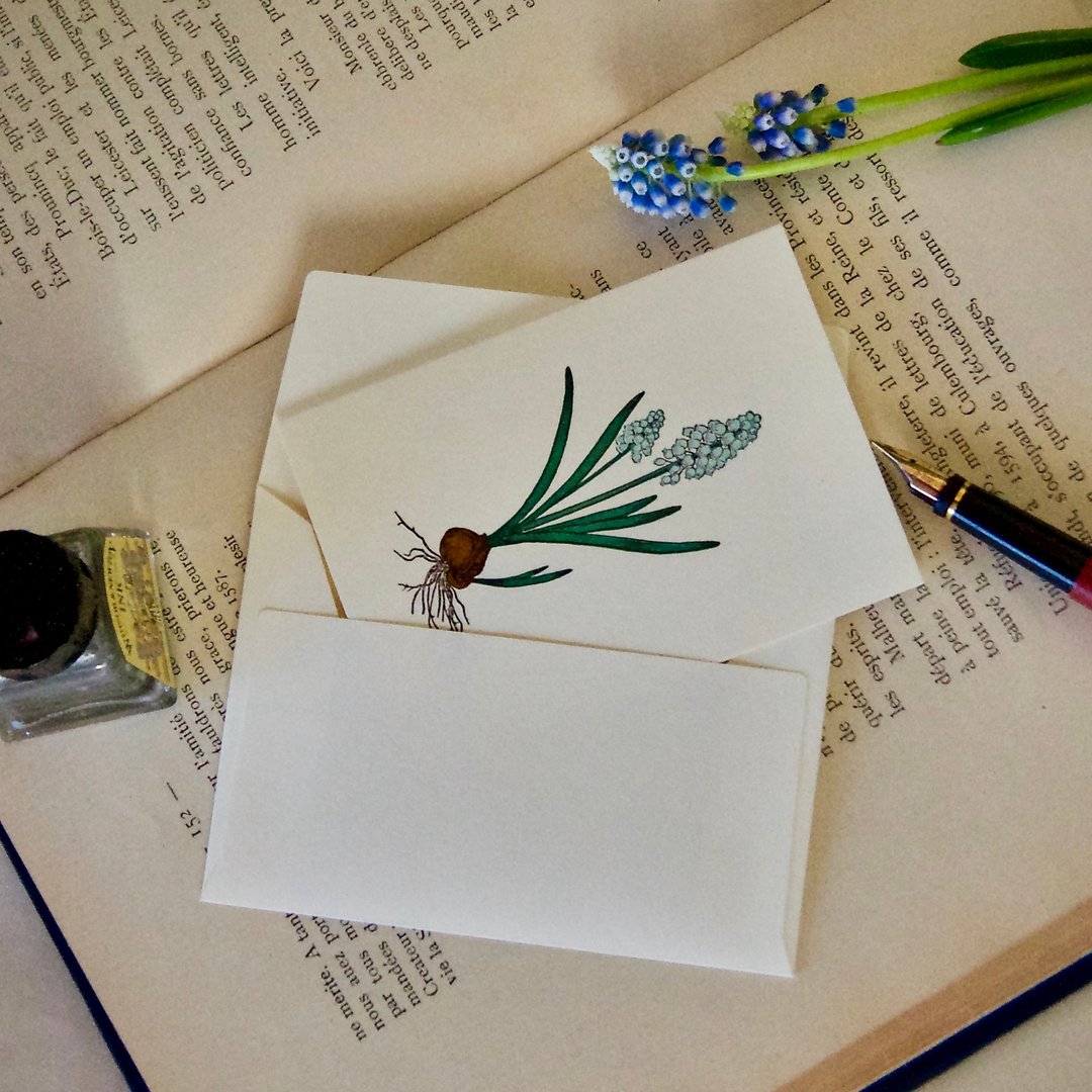 【Small Message Card】Muscari / 1 Card and 1 Envelope / Letterpress Printing / 75x105mm - 卡片/明信片 - 纸 
