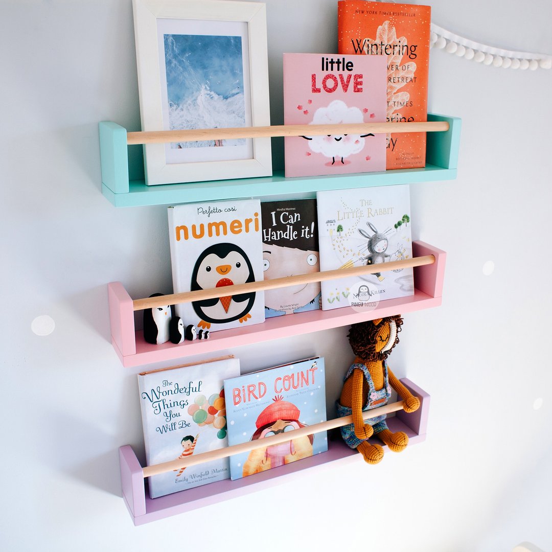 One Floating Kids Book Wall Shelf, Nursery Montessori Bookshelf, Book Rack - 儿童家具 - 木头 