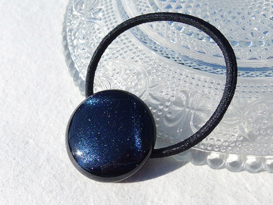 Space glass (Ginga [round]) Hair tie [Can be changed to pony hook] [Made to order] - 发饰 - 玻璃 黑色