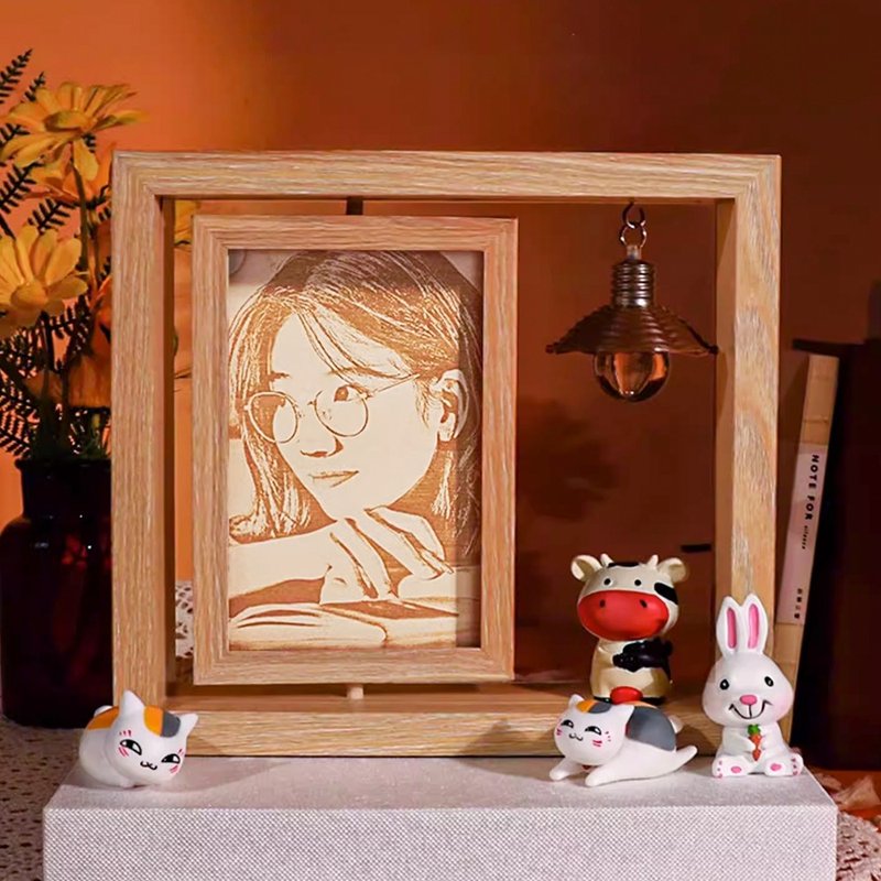 照片订制生日礼物 个性化木刻画 刻印专属温暖的回忆 定制化礼物 - 摆饰 - 木头 橘色