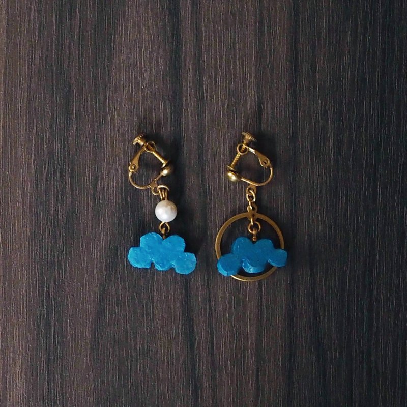 夹式 勾式 耳环 晴澈。 - 耳环/耳夹 - 铜/黄铜 蓝色
