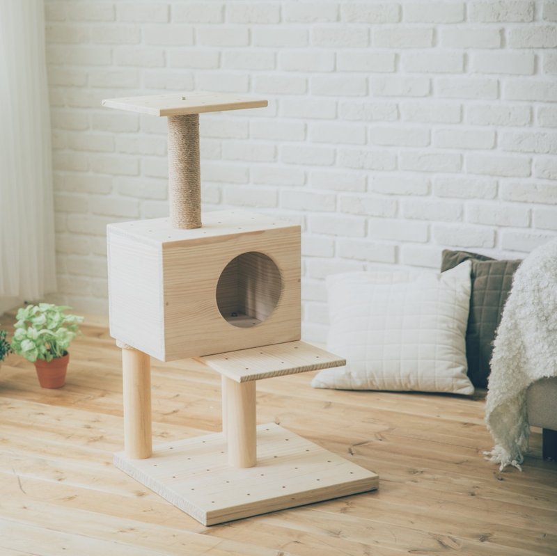 【S001】咪恰梦工房 - 乐高概念猫跳台 - 典雅小屋 - 玩具 - 木头 咖啡色