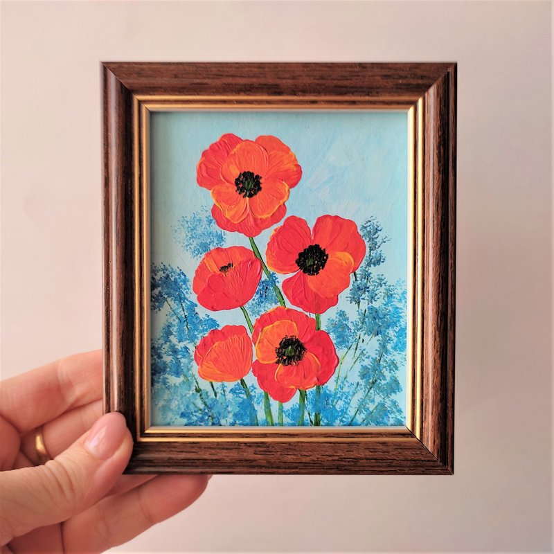 一束罂粟挂画。原创丙烯画与鲜花。乔迁礼物。装饰客厅的墙壁 - 墙贴/壁贴 - 压克力 多色