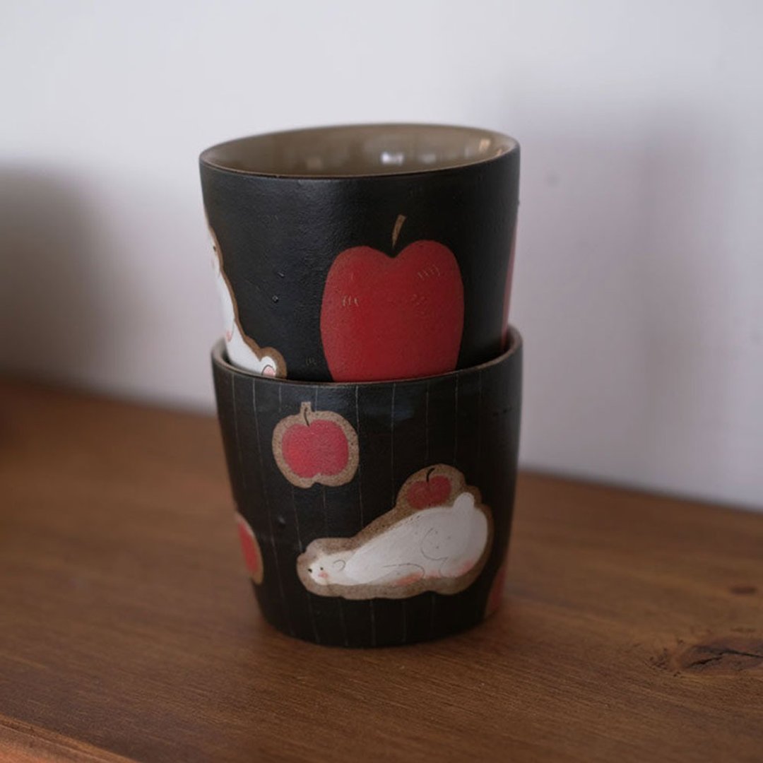 白熊粗陶咖啡杯 / 日式馬克杯 / 家用茶杯禮物 - 咖啡杯/马克杯 - 瓷 黑色