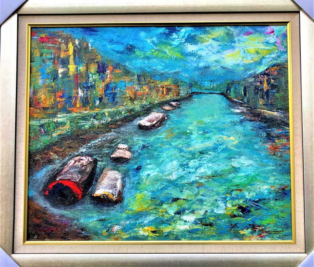运河风情 包邮 油画原创 画笔和调色刀手工创作 挂画壁画 装饰画 - 海报/装饰画/版画 - 棉 多色