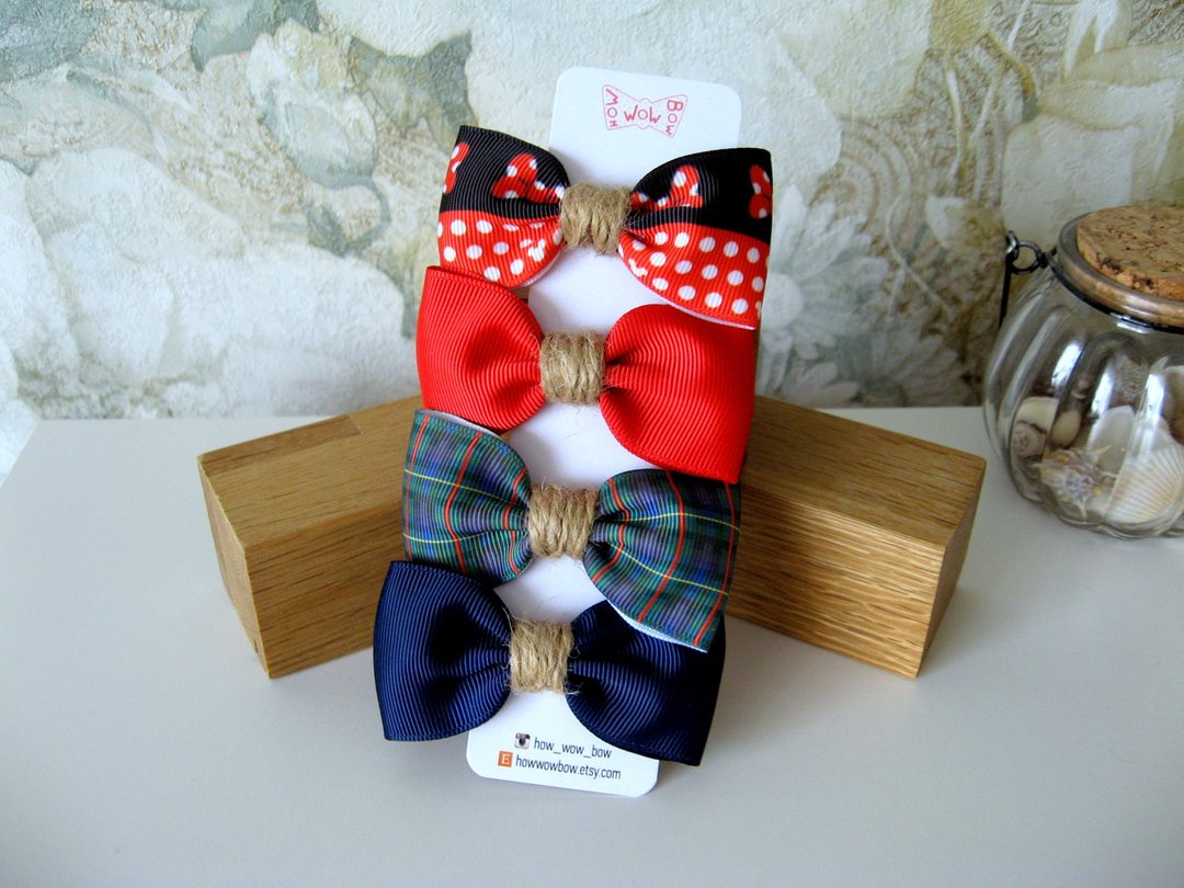Minnie Mouse Ears Hair Clip Set of 4 pcs, Bow For Teacup Dog, Pet Birthday Gift - 衣/帽 - 其他材质 多色