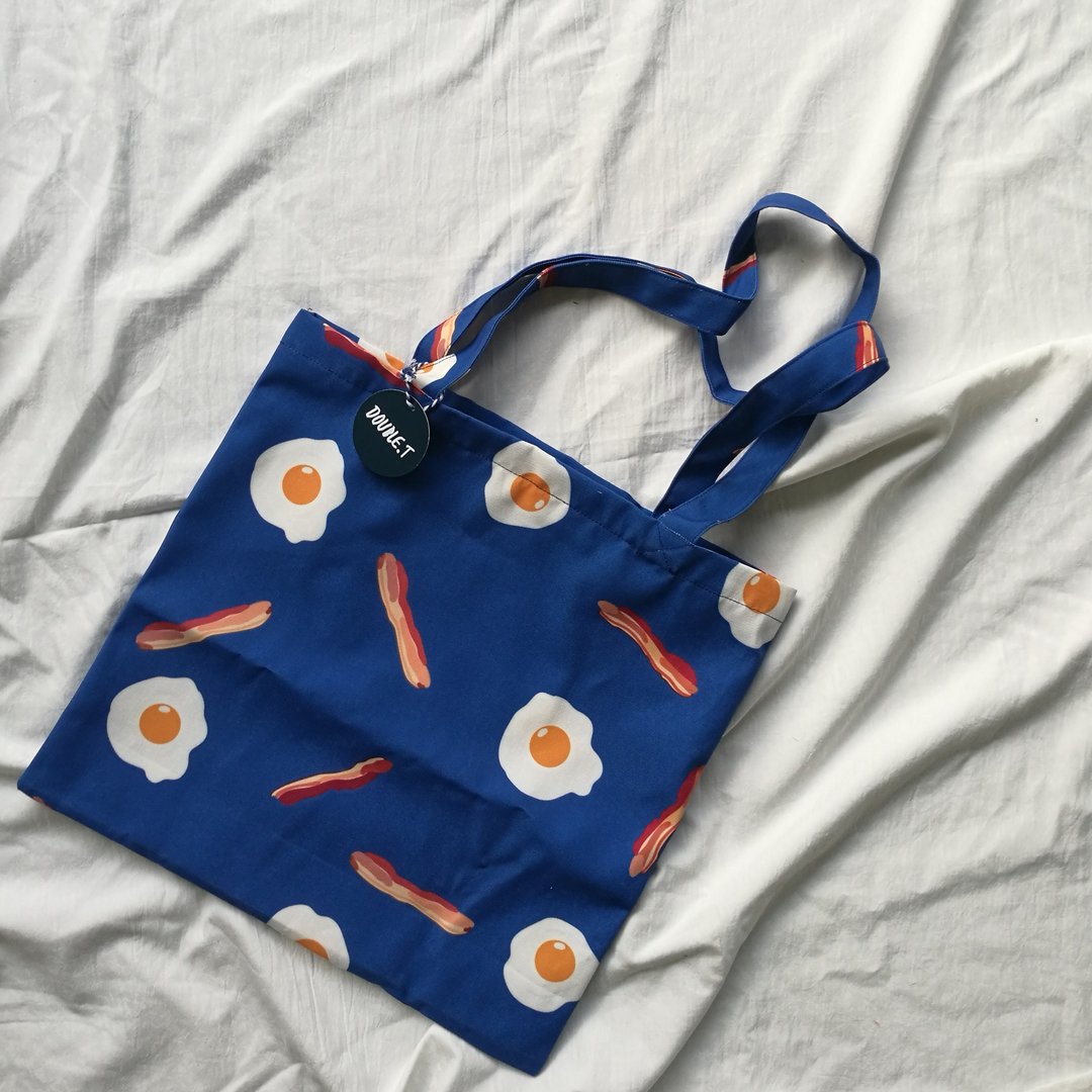Breakfast Tote Bag (Navy) - 手提包/手提袋 - 棉 