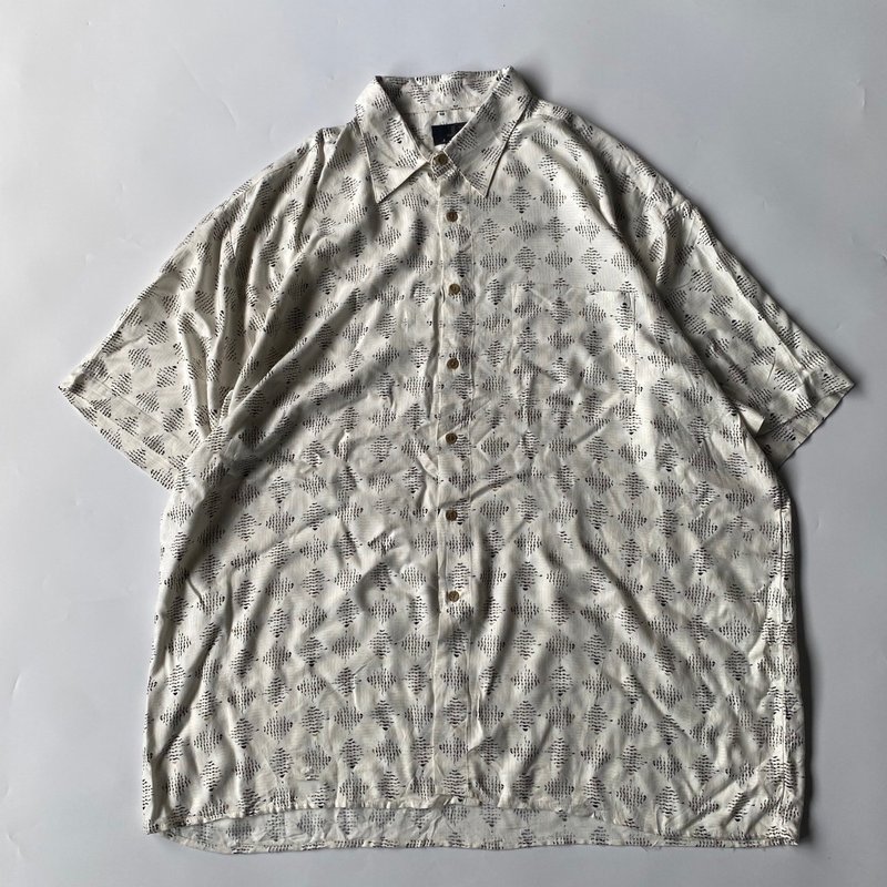 --两光师古着--白色破浪方格嫘萦衬衫 - 男装衬衫 - 其他材质 卡其色