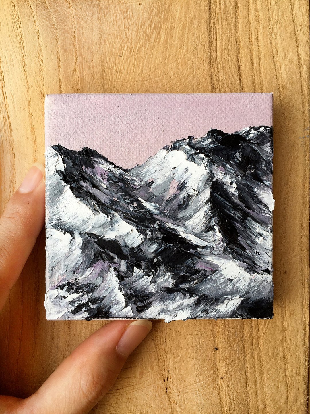 【雪山】迷你原作风景油画 | 冬季白雪高山 | 简约小品艺术摆件 - 海报/装饰画/版画 - 棉．麻 