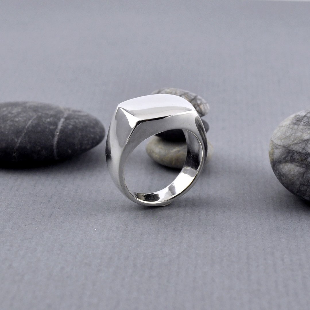 方形印章戒指 925 纯银 men's jewelry 男戒 - 戒指 - 纯银 银色