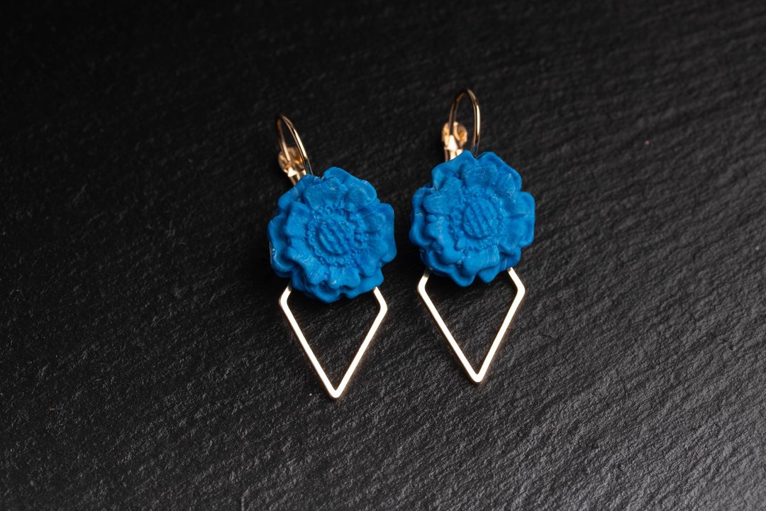 Polymer Clay Earrings  handmade | modern jewelry | simple jewelry - 耳环/耳夹 - 塑料 蓝色