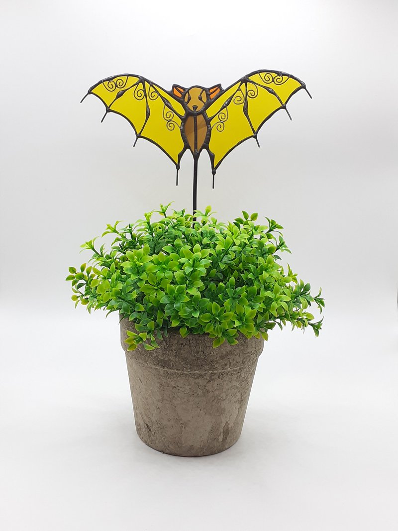 彩色玻璃蝙蝠装饰品万圣节花玻璃植物桩阳光捕手 - 植栽/盆栽 - 玻璃 黄色