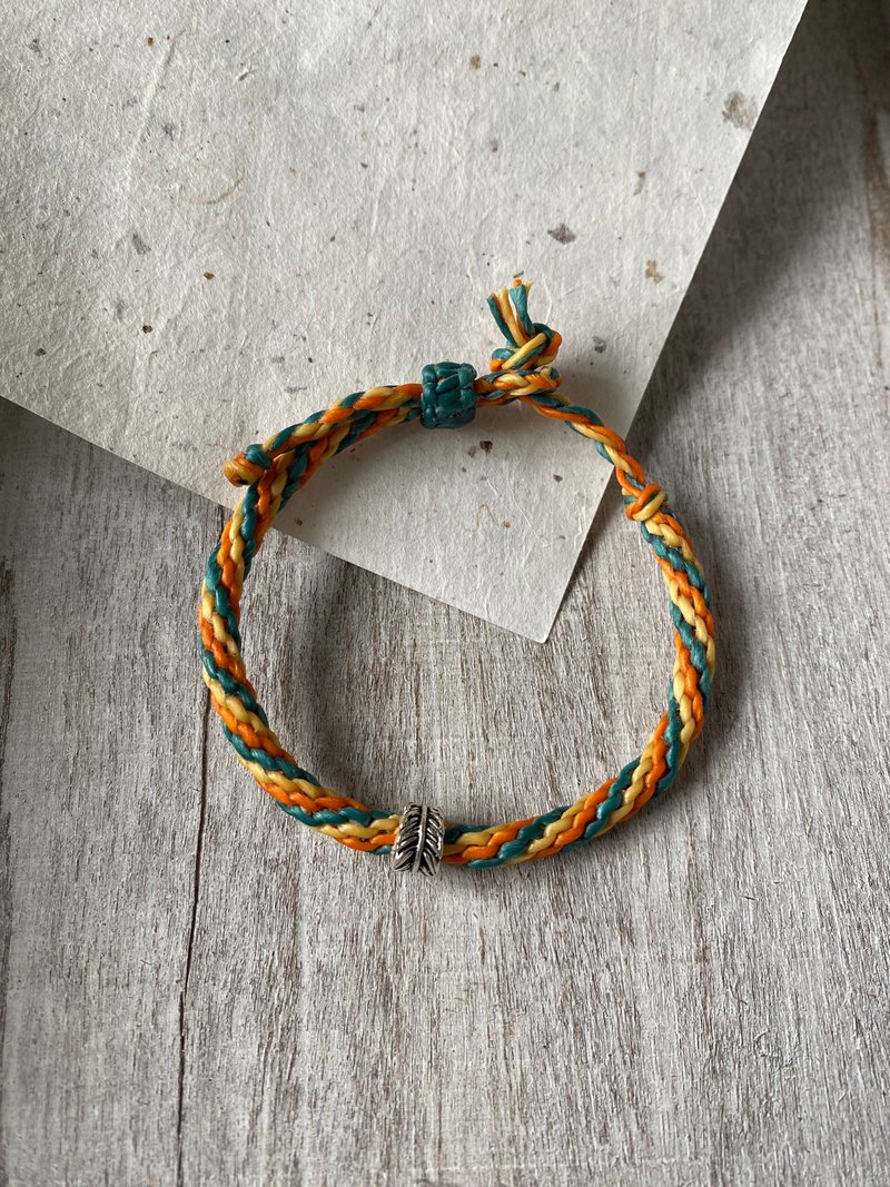 羽毛环 三色圆编 纯银蚕丝蜡线编织手链 男生女生手链 - 手链/手环 - 纯银 多色