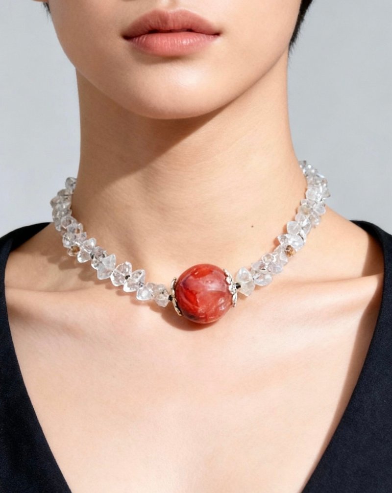 Crystal.EAA 设计款水晶项链 赤珀凝霜 黑发晶 巨无霸红胶花 闪灵 - 手链/手环 - 水晶 红色