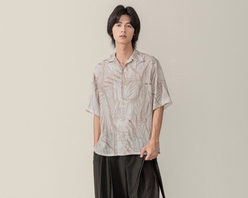 【弥蔓】森系文艺复古 莫里斯植物/手绘短袖 - 男装衬衫 - 其他材质 灰色