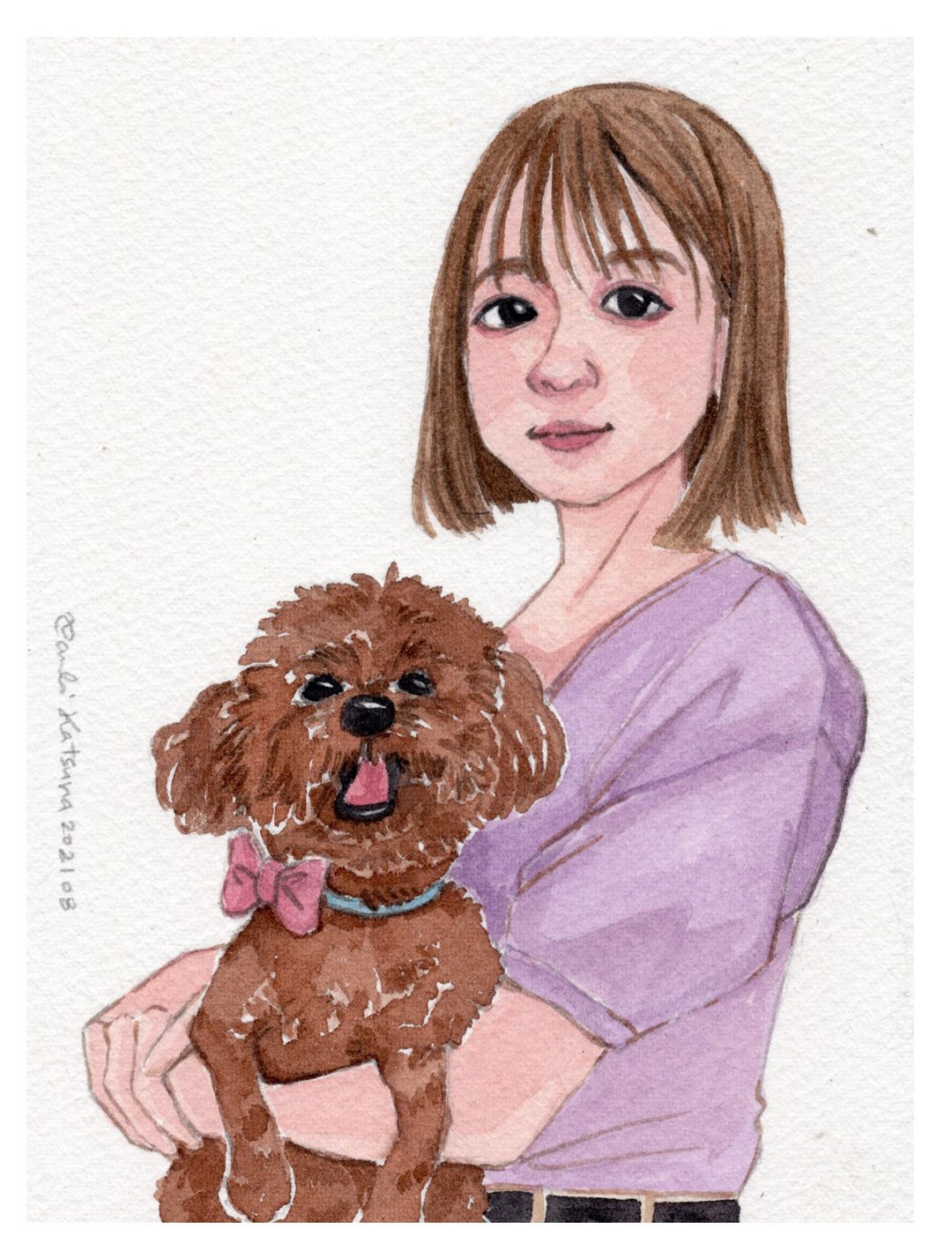 People Portrait肖像画 /双人 A4 / 宠物与主人 /似颜绘 - 订制画像 - 纸 