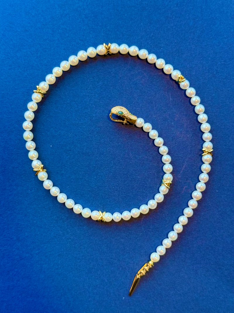 蛇型珍珠项链 - 项链 - 珍珠 银色