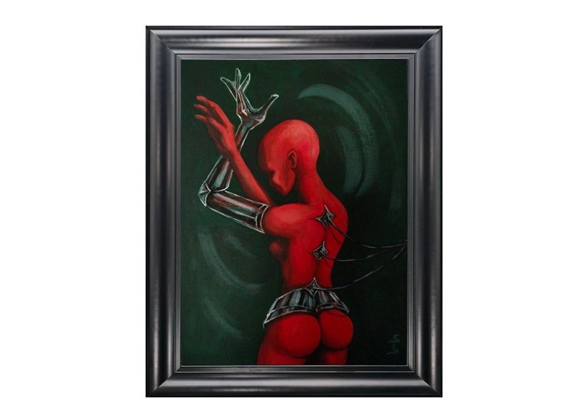 未来感机器人女性肖像 当代现代风格 艺术画作 红与黑 - 墙贴/壁贴 - 其他材质 多色