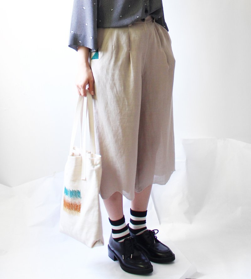 4.5studio-[R;]Restyle-A-三角色块米色 波浪宽口裤 - 女装长裤 - 其他材质 白色