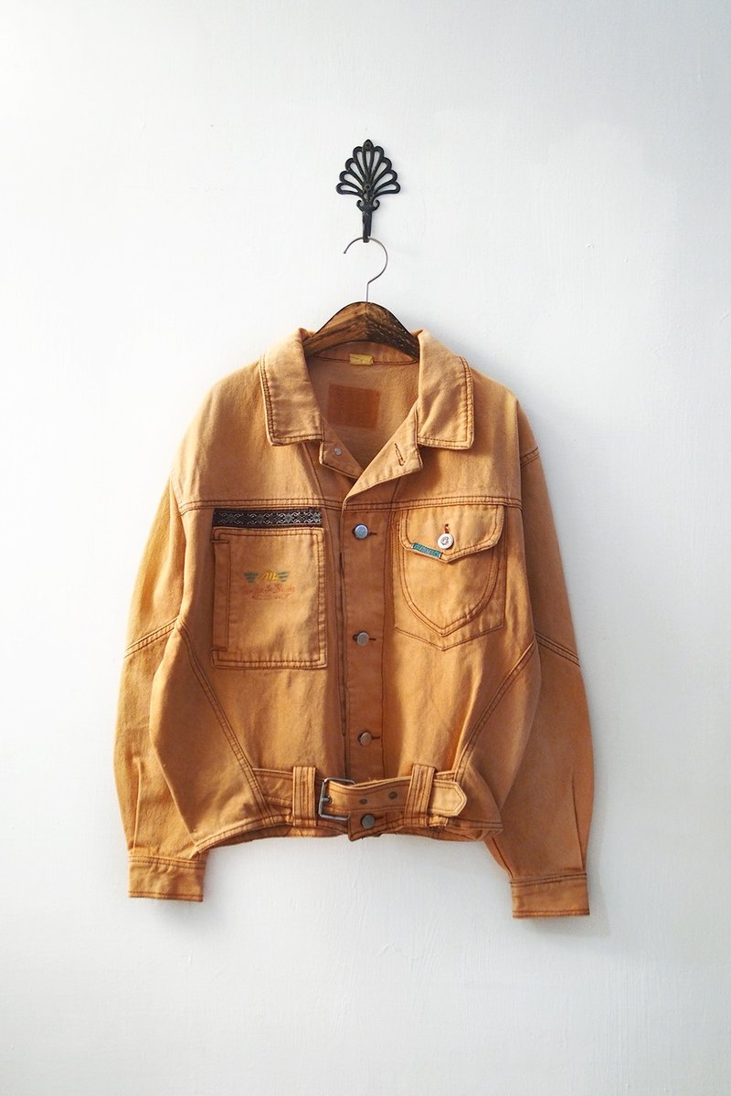 Banana Flyin’ ｜古着｜古着 复古 橘色 水洗 刺绣 牛仔 机车外套 - 女装休闲/机能外套 - 其他材质 
