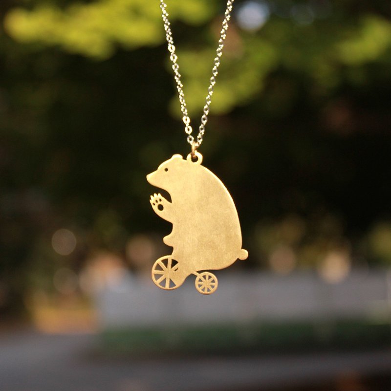 Say Hi 的小熊在踩脚踏车 项链 - 项链 - 其他金属 金色