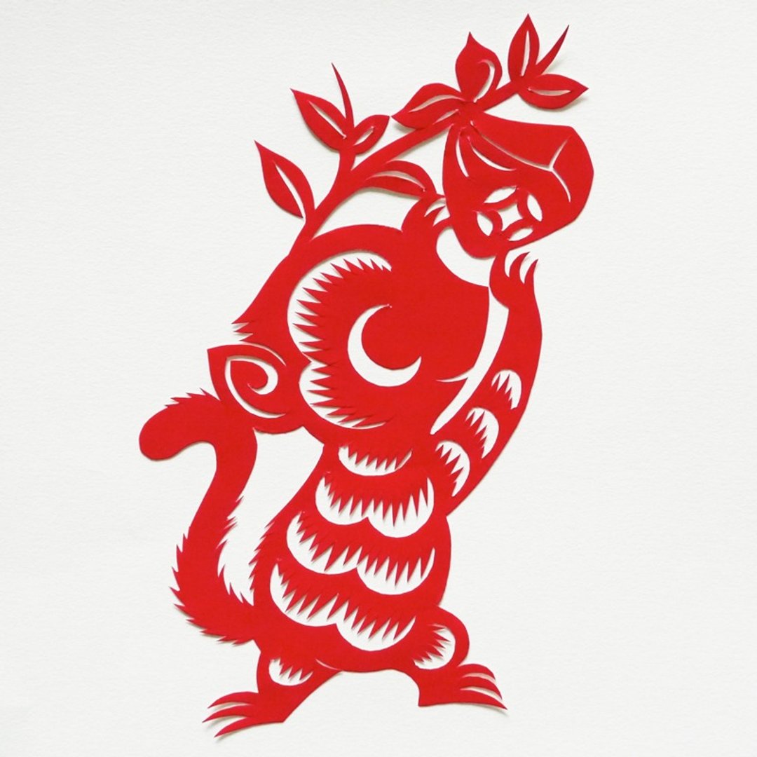 Kirigami / Um Monkey Twelve Chinese Zodiac Chinese Zodiac - 海报/装饰画/版画 - 纸 红色