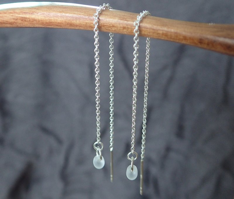 小水滴, 925纯银-拉线式耳环(一对) - 耳环/耳夹 - 玻璃 白色