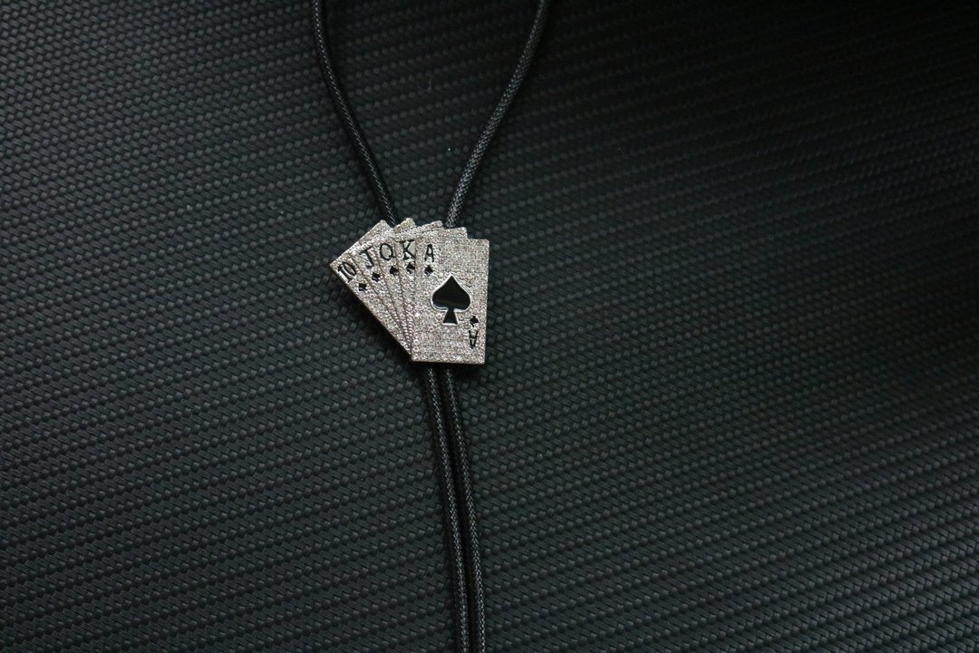 滿鑽撲克牌保羅領帶西部牛仔領帶bolotie - 领带/领带夹 - 其他金属 银色