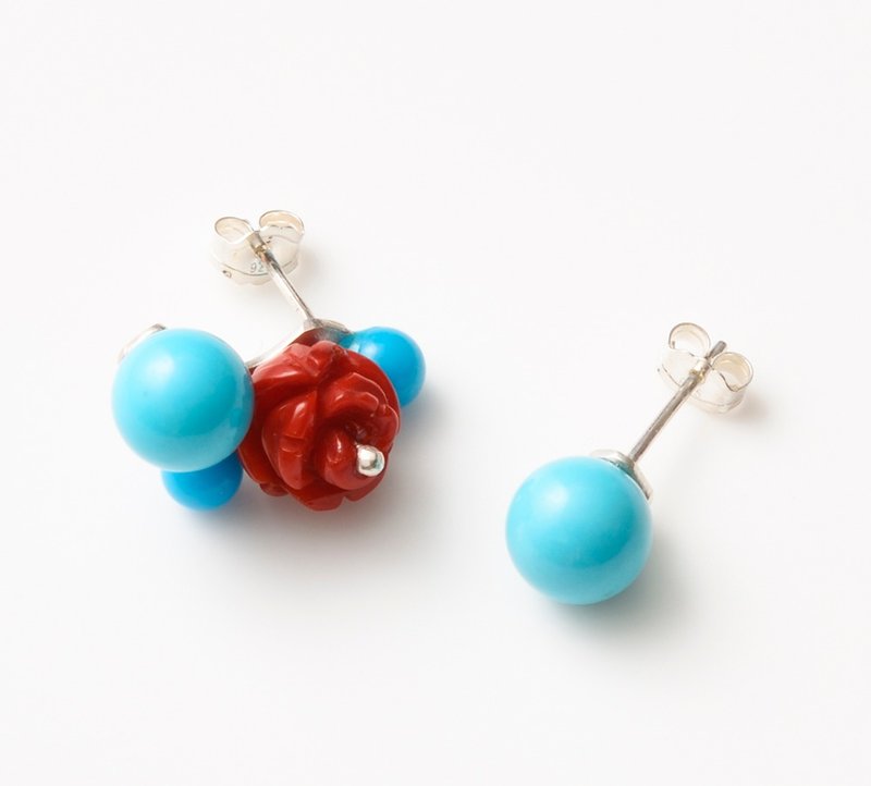 CP120 (Turquoise / Bamboo Coral) - 耳环/耳夹 - 其他金属 蓝色
