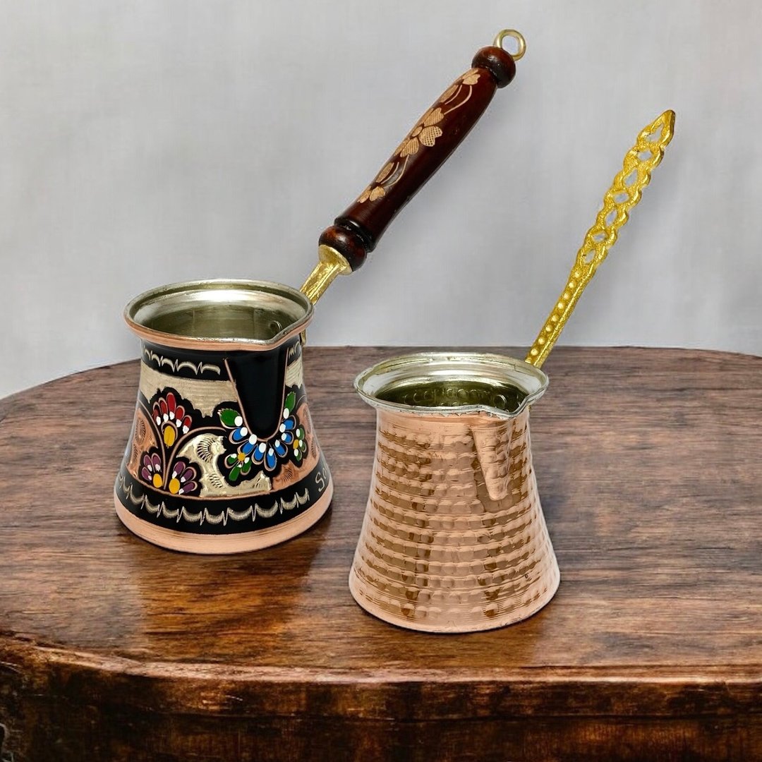 SOLO欧洲家居 - 土耳其釉彩咖啡壶260ml + 传统咖啡壶280ml - 咖啡壶/周边 - 铜/黄铜 咖啡色