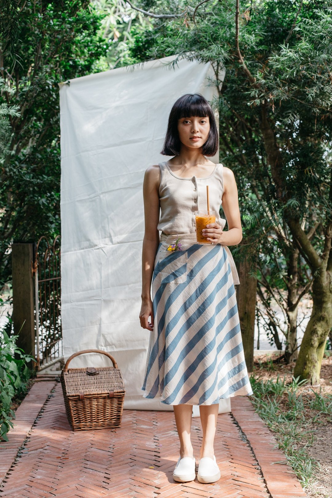 Mulmul blue brush wrap skirt - 裙子 - 棉 白色