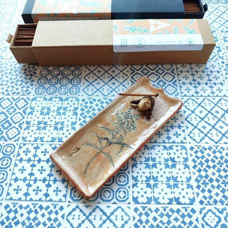 静心陶-香插座-线香盘-香草插画盘-柠檬马鞭草女孩 - 香薰/精油/线香 - 陶 