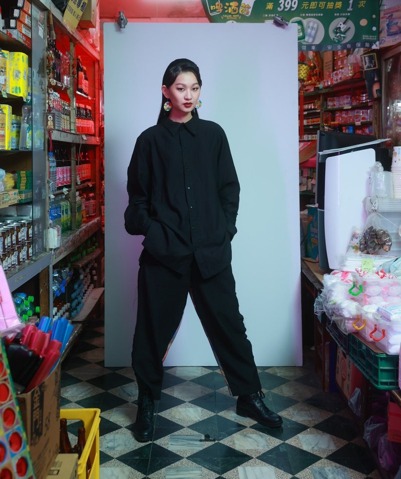 21AW INF 背拼接庞克衬衫 - 女装衬衫 - 棉．麻 黑色