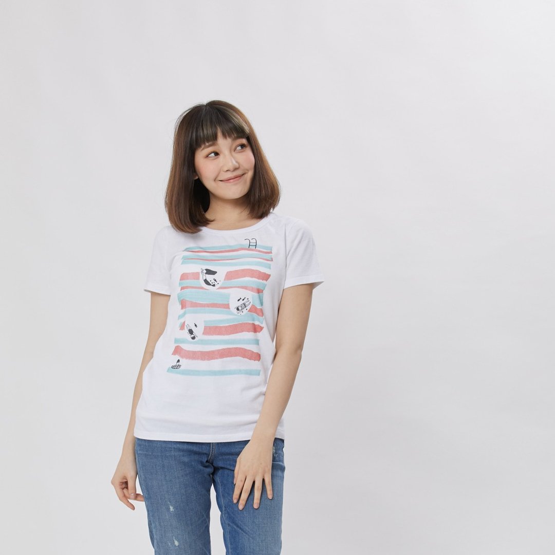 夏日游泳池 短袖 蜜桃棉 女T 純白 - 女装 T 恤 - 棉 白色