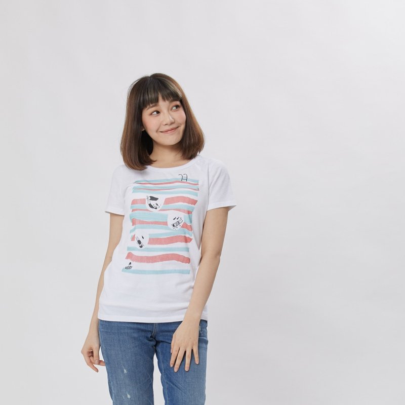 夏日游泳池 短袖 蜜桃棉 女T 純白 - 女装 T 恤 - 棉．麻 白色