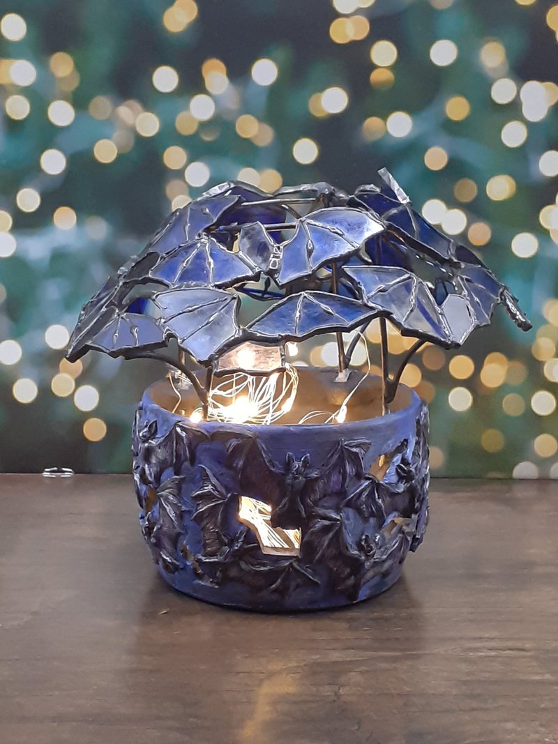 彩色玻璃蝙蝠灯笼蝙蝠翅膀灯烛台万圣节家居装饰 - 蜡烛/烛台 - 玻璃 蓝色