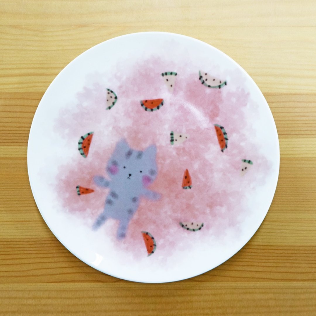 6.5寸瓷盘 缤纷盛夏-猫咪 / 四季系列共四款 / 猫咪 / 西瓜 / 盘子 / 餐盘 / 骨瓷盘 / 可微波 / 通过SGS - 浅碟/小碟子 - 瓷 