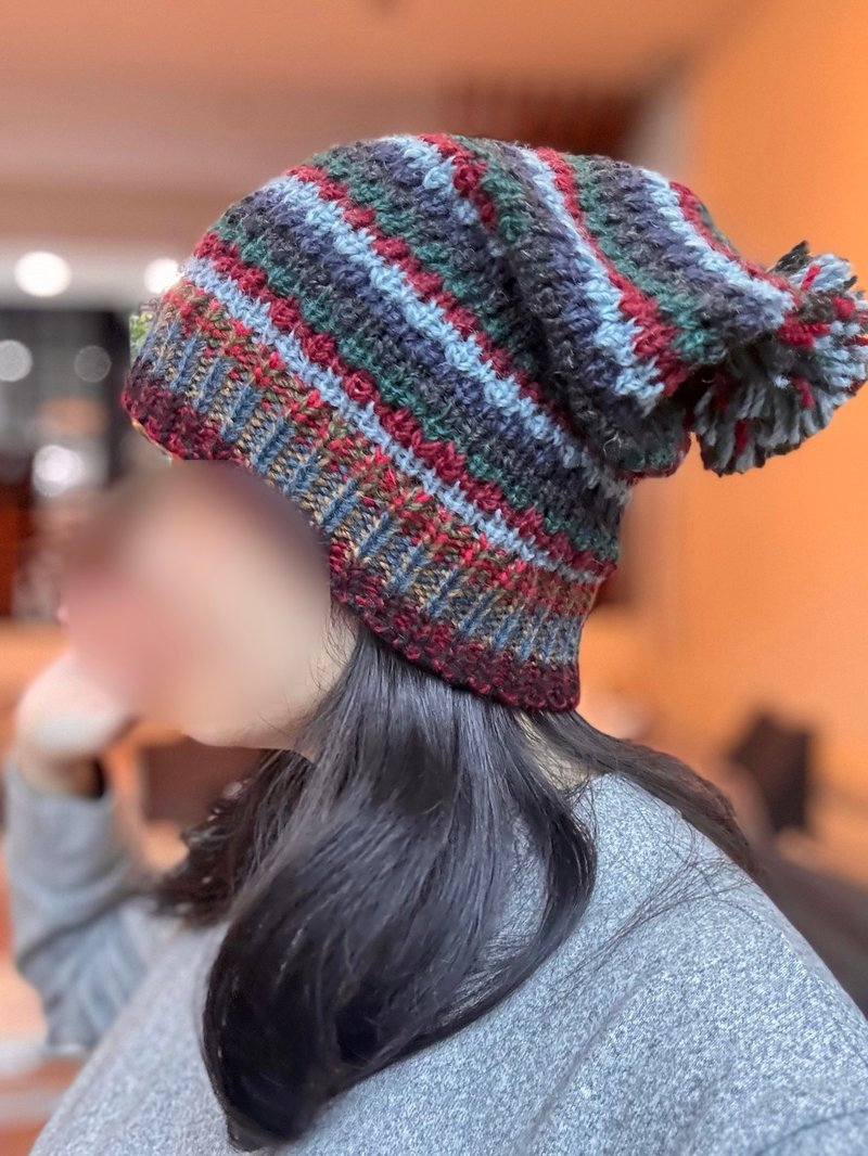 /精品/轻红绿蓝圣诞堆堆帽毛球冷帽细软纯羊毛帽毛线手工编织半衬 - 帽子 - 羊毛 多色