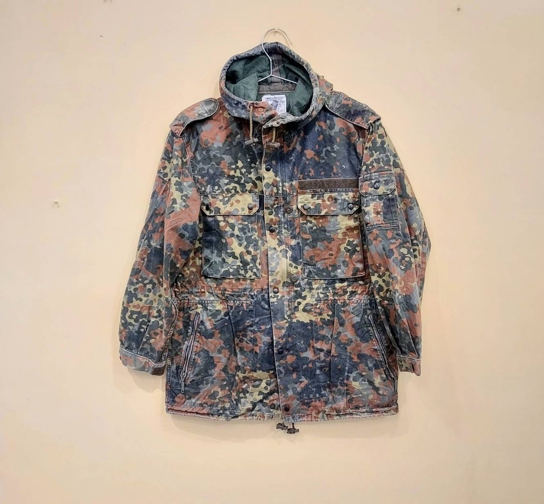 1994年 德国公发 经典迷彩 军用连帽外套 拉链大衣 尺码 GR2 C款 - 男装外套 - 棉 绿色