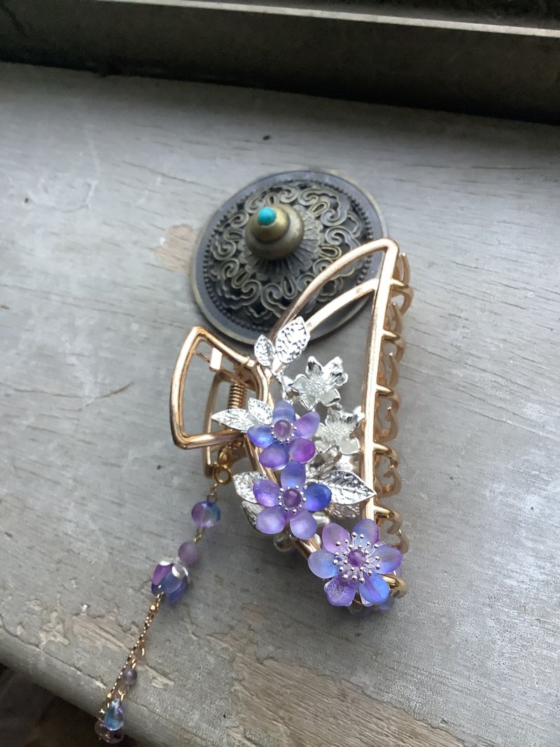 喵手作~古风精致大版抓夹/大版鲨鱼夹/金夹银花 - 发饰 - 其他材质 紫色