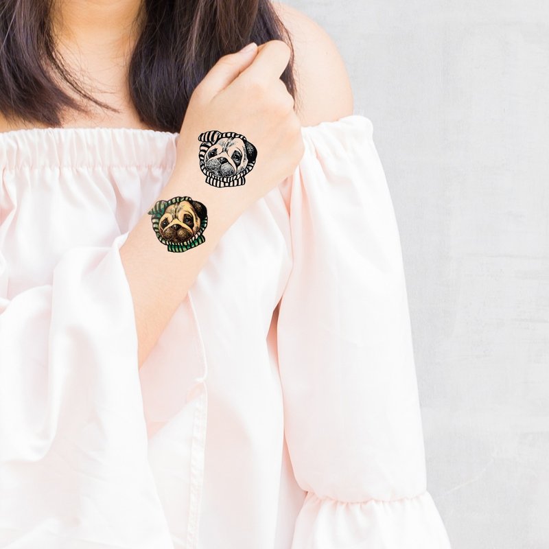 可爱小狗 纹身贴纸一套两款 黑白 彩色 - 纹身贴 - 纸 多色