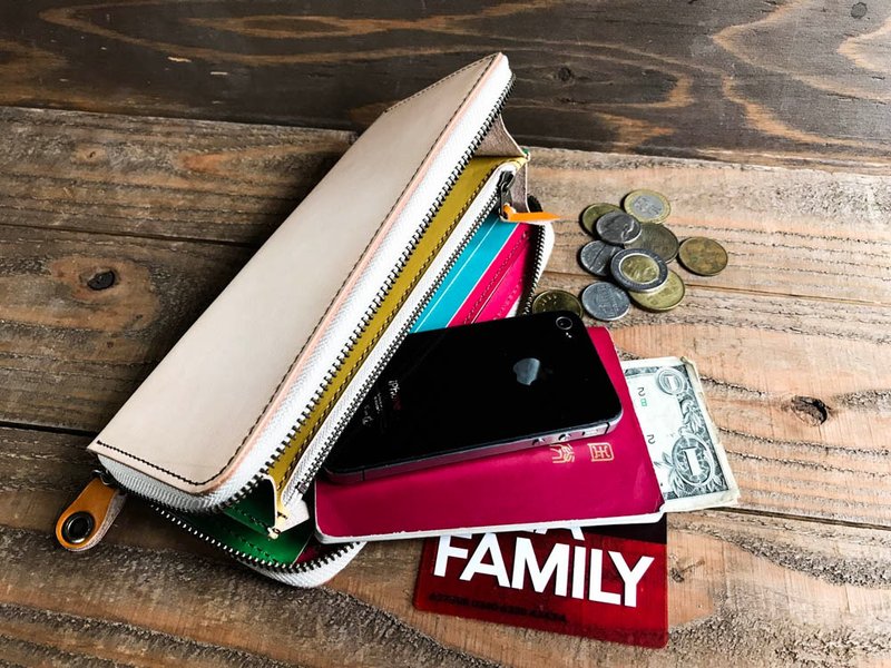 ROUND Nostalgic retro pop round zip wallet RZW-WRNT-YGC-B that fits your smartphone neatly - 皮夹/钱包 - 真皮 卡其色