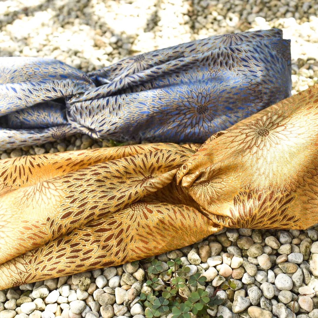 【定制化礼物】日本和服锦绣缎布 弹性交叉发带 3 - 发带/发箍 - 棉 黄色